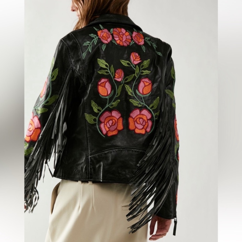 Free People X Mauritius Crissy 100% Leather Fringe Jacket NWT XL SOLD OUT STYLE! - Picture 2 of 16